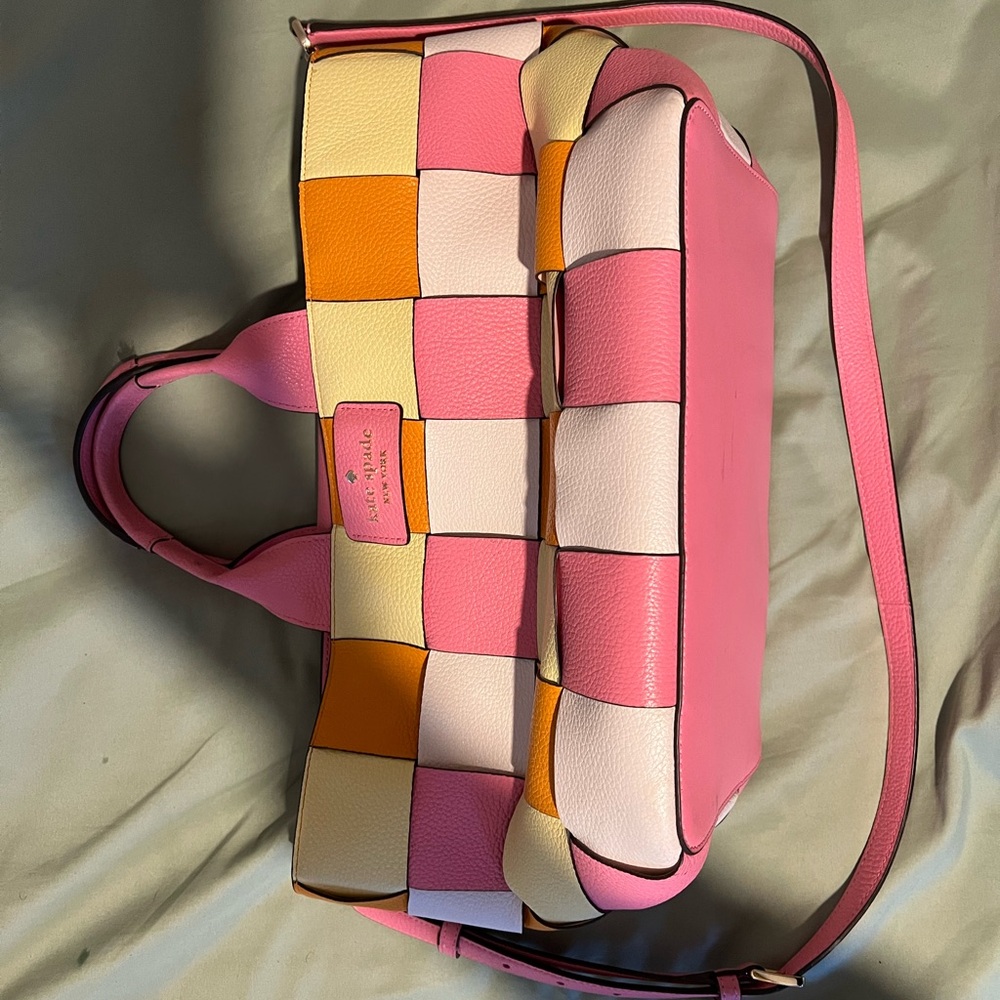 kate spade Pink, Cream & Orange Checkerboard Leather Crossbody